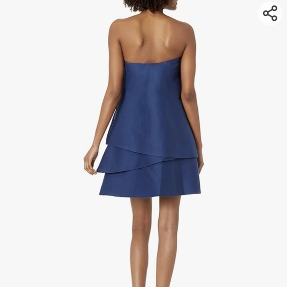 Halston Heritage Women's 12 Blue Strapless Tiered Embroidery Detail Dress Silk - Picture 11 of 13